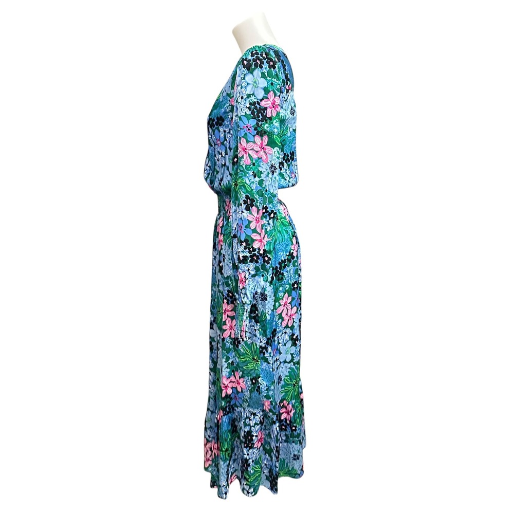 Lilly Pulitzer Loubella Smocked Midi Multi Floral Dress Soiree All Day sz 4 NEW - Picture 4 of 9